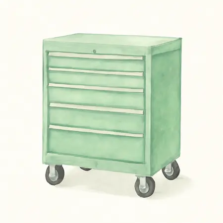 Water color illustrative image of a generic U.S. GENERAL 56 in. Roller Cabinet, Green