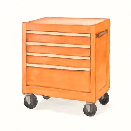 Water color illustrative image of a generic U.S. GENERAL 56 in. x 22 in. Roller Cabinet, Series 3, Orange