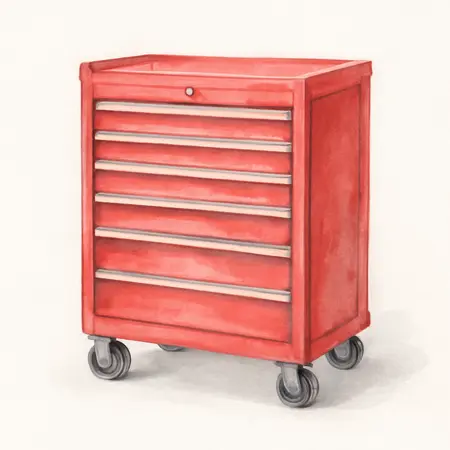 Water color illustrative image of a generic U.S. GENERAL 56 in. Roller Cabinet, Red