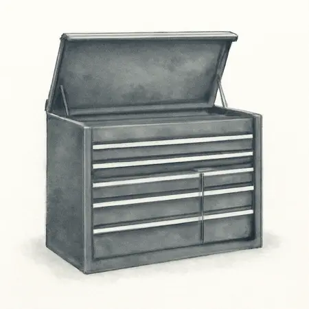 Water color illustrative image of a generic 56 in. x 22 in. Top Chest, Series 3, Black