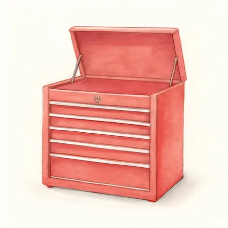 Water color illustrative image of a generic 56 in. x 22 in. Top Chest, Series 3, Red