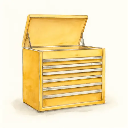 Water color illustrative image of a generic 56 in. x 22 in. Top Chest, Series 3, Yellow