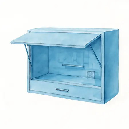 Water color illustrative image of a generic 56 in. x 22 in. Work Center Hutch, Series 3, Blue