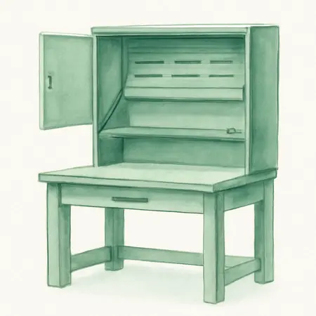 Water color illustrative image of a generic 56 in. x 22 in. Work Center Hutch, Series 3, Green