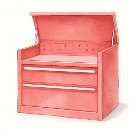 Water color illustrative image of a generic 56 in. x 22 in. Work Center Hutch, Series 3, Red