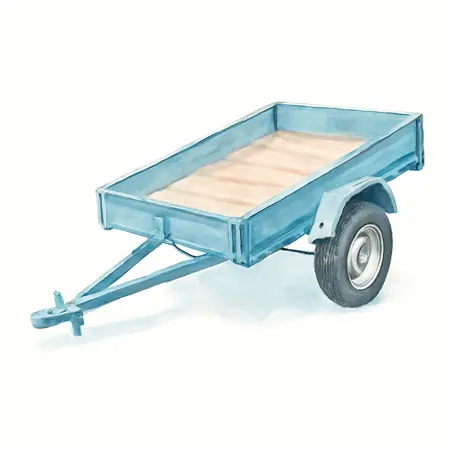 Water color illustrative image of a generic 1720 lb. Capacity 48 in.  x 96 in. Super Duty Folding Trailer
