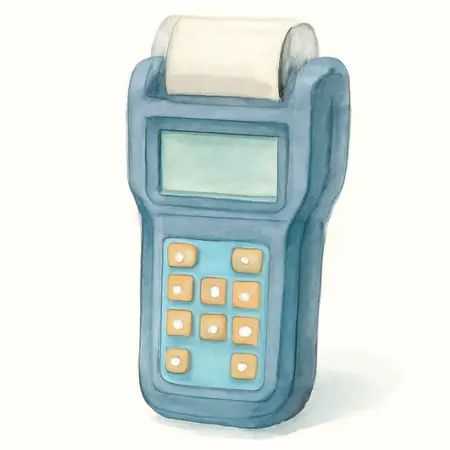 Water color illustrative image of a generic 6/12/24V Digital Battery and System Tester with Printer