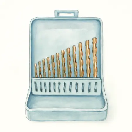 Water color illustrative image of a generic Cobalt Fractional, Number, and Letter Index Drll Bit Set, 115-Piece