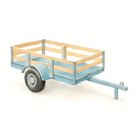 Water color illustrative image of a generic 2000 lb. Capacity, 5 ft. x 10 ft. Custom Modular Utility Trailer