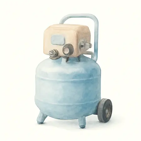 Water color illustrative image of a generic 5 Gallon , 225 PSI High Performance Wheeled Jobsite Air Compressor