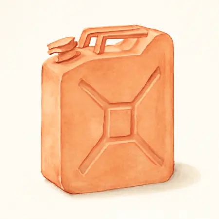 Water color illustrative image of a generic 5 Gallon Jerry Gas Can