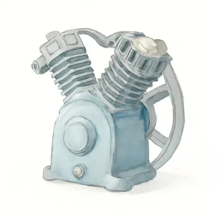 Water color illustrative image of a generic 5 HP, 175 PSI 2-Stage V-Style Cast Iron Air Compressor Pump