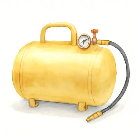 Water color illustrative image of a generic 5 gallon Portable Air Tank