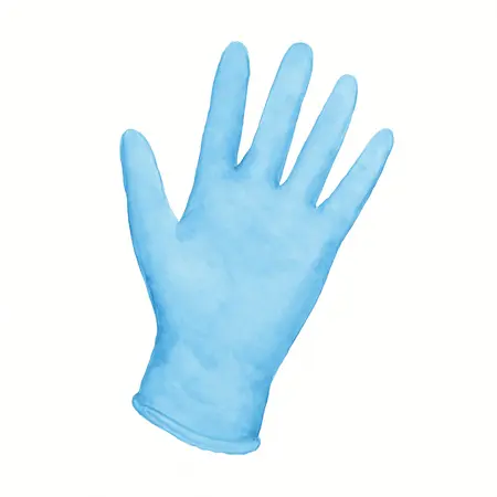 Water color illustrative image of a generic 5 mil Nitrile Powder-Free Gloves, 100 Pack, XX-Large, Light Blue