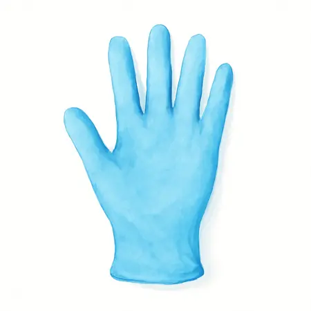 Water color illustrative image of a generic 5 mil Nitrile Powder-Free Gloves, 100 Pack, Large, Light Blue