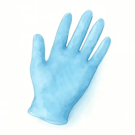 Water color illustrative image of a generic 5 mil Nitrile Powder-Free Gloves, 100 Pack, X-Large, Light Blue
