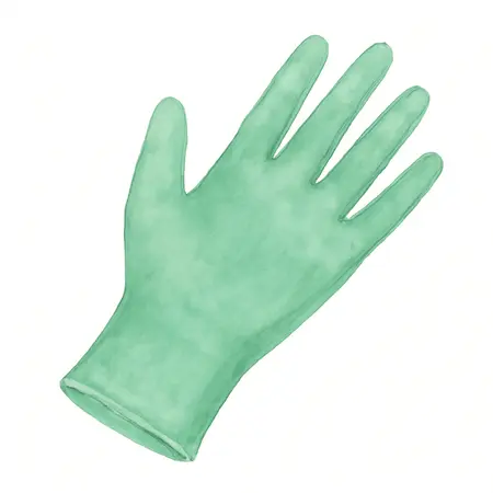 Water color illustrative image of a generic 5 mil Nitrile Powder-Free Gloves, 100-Piece, Large, Green
