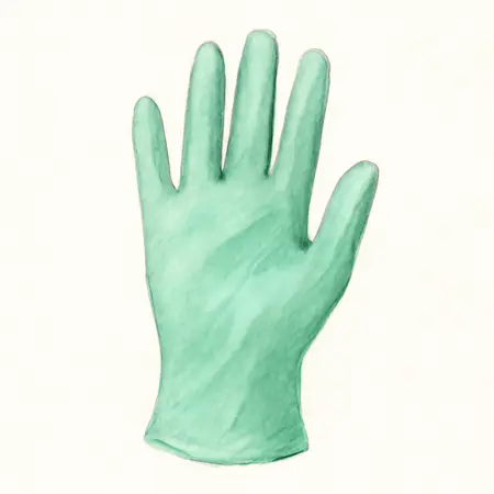 Water color illustrative image of a generic 5 mil Nitrile Powder-Free Gloves, 100-Piece, X-Large, Green