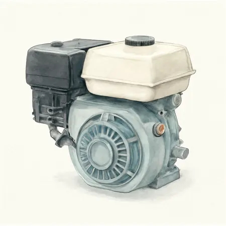 Water color illustrative image of a generic 6.5 HP (212cc) OHV Horizontal Shaft Gas Engine, EPA