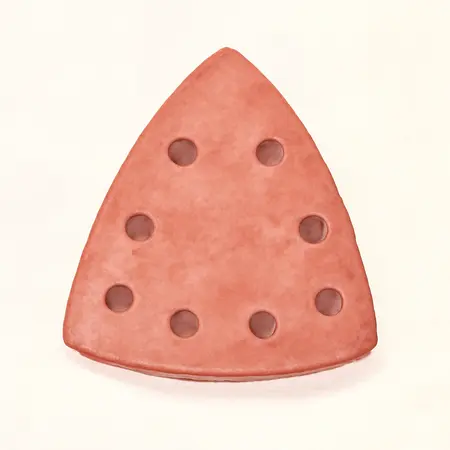 Water color illustrative image of a generic 60 Grit Hook and Loop Triangle Detail Sanding Sheets for Oscillating Multi-Tools, 5-Pack