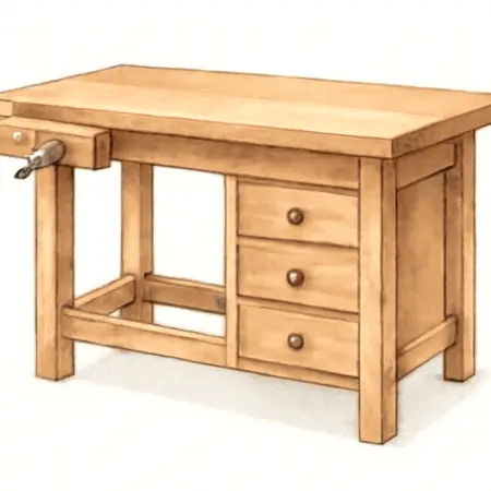 Water color illustrative image of a generic 60 in., Three Drawer Hardwood Workbench
