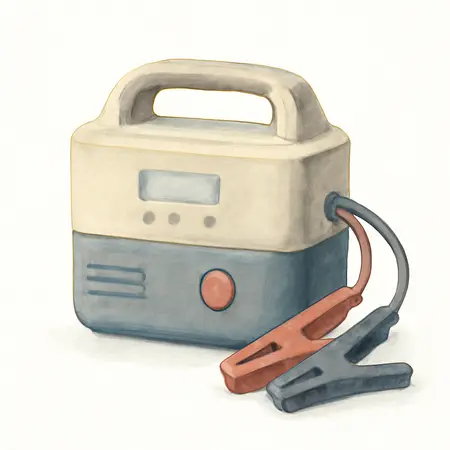 Water color illustrative image of a generic 630 Peak Amp Portable Jump Starter and Power Pack