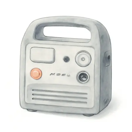 Water color illustrative image of a generic 630 Peak Amp Portable Jump Starter and Power Pack with 250 PSI Air Compressor