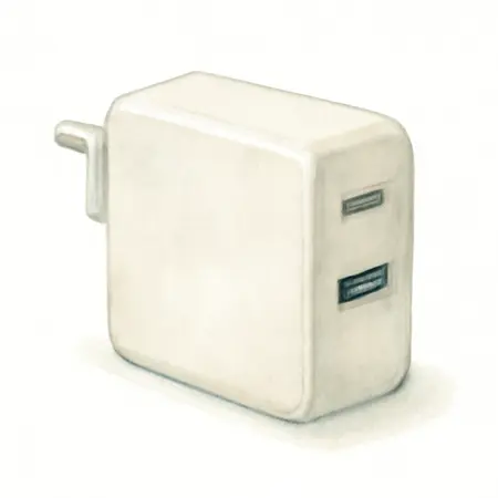Water color illustrative image of a generic 65 Watt Dual-Port Wall Charger