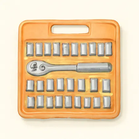 Water color illustrative image of a generic 1/4 in., 3/8 in., 1/2 in. Drive SAE & Metric Hi-Vis Socket Set, 66 Piece