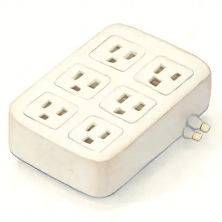 Water color illustrative image of a generic 6 Outlet Grounded Adapter