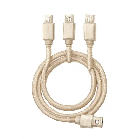 Water color illustrative image of a generic 6 ft. 3-In-1 Braided Charging Cable for LIGHTNING, Micro-USB, USB-C