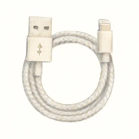 Water color illustrative image of a generic 6 ft. USB to LIGHTNING Braided Charging Cable