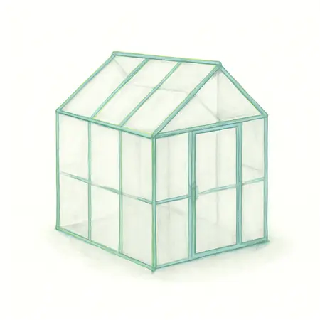Water color illustrative image of a generic 6 ft. x 8 ft. Greenhouse