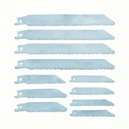 Water color illustrative image of a generic 6 in., 9 in. General Purpose Bi-Metal Reciprocating Saw Blade Set, 15 Piece