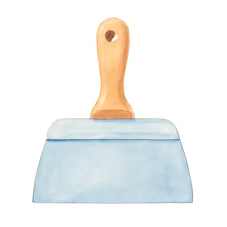 Water color illustrative image of a generic 6 in.  Blue Steel Taping Knife