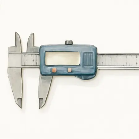 Water color illustrative image of a generic 6 in. Digital Caliper with SAE and Metric Fractional Readings