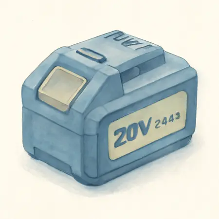 Water color illustrative image of a generic 20V 2 Ah Lithium-Ion Compact Battery