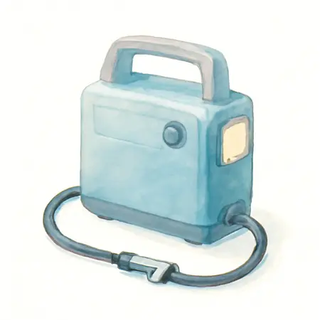 Water color illustrative image of a generic 12V Battery-Direct Tire Inflator with LED Light
