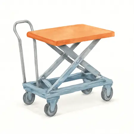 Water color illustrative image of a generic 1000 lb. Capacity Hydraulic Table Cart