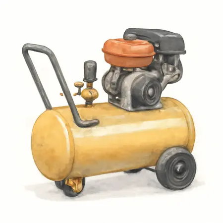 Water color illustrative image of a generic 9 Gallon, 135 PSI High Performance Gas Wheelbarrow Jobsite Air Compressor