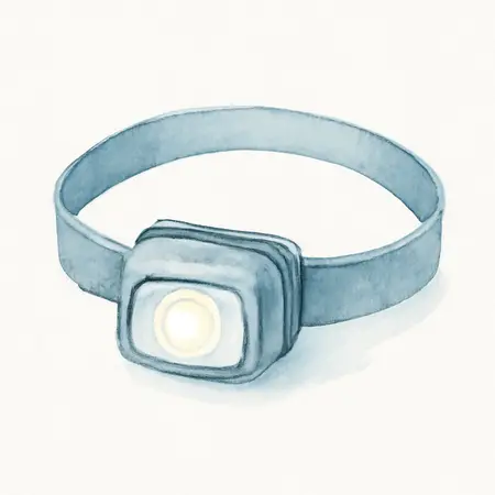 Water color illustrative image of a generic 1400 Lumen Hands-Free Rechargeable Headlamp