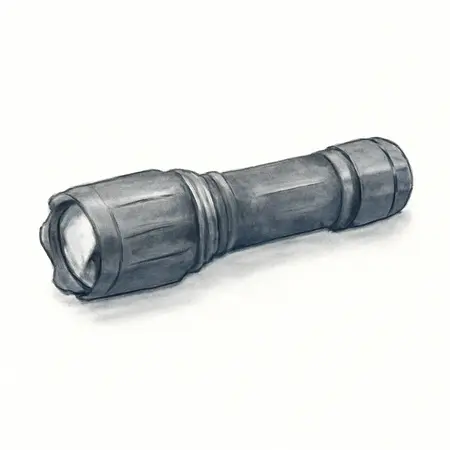Water color illustrative image of a generic 800 Lumen Tactical LED Flashlight