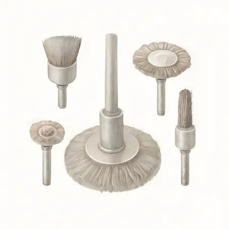 Water color illustrative image of a generic Stainless Steel Rotary Wire Wheel and Brush Set, 5-Piece