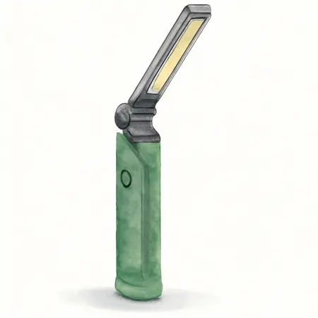Water color illustrative image of a generic 800 Lumen LED Rechargeable Magnetic Handheld Foldable Slim Bar Work Light, Green