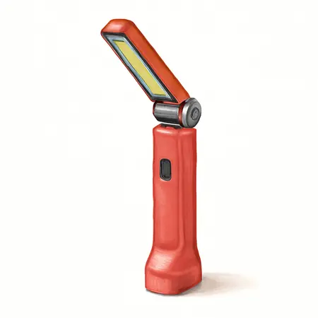 Water color illustrative image of a generic 800 Lumen LED Rechargeable Magnetic Handheld Foldable Slim Bar Work Light, Red