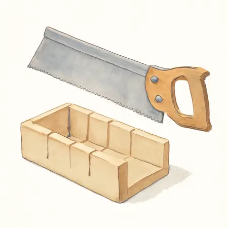 Water color illustrative image of a generic 12 in. Miter Box with 13-1/2 in. Backsaw