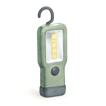 Water color illustrative image of a generic 800 Lumen Rechargeable LED Shop Work Light
