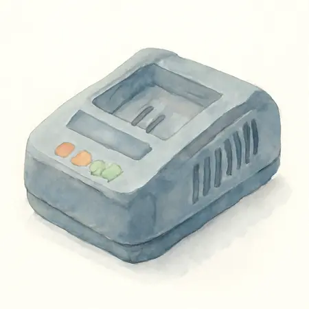 Water color illustrative image of a generic 20V Lithium-Ion 8 Amp Battery Charger
