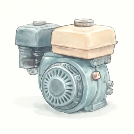Water color illustrative image of a generic 5.5 HP (173cc) OHV Vertical-Shaft Gas Engine, CARB