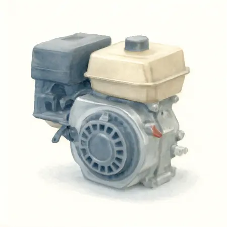 Water color illustrative image of a generic 13 HP (420cc) OHV Horizontal-Shaft Gas Engine, CARB